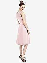 Rear View Thumbnail - Ballet Pink Sleeveless V-Neck Satin Midi Dress with Pockets