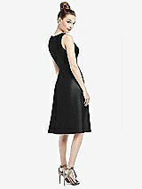 Rear View Thumbnail - Black Sleeveless V-Neck Satin Midi Dress with Pockets