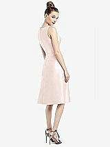 Rear View Thumbnail - Blush Sleeveless V-Neck Satin Midi Dress with Pockets