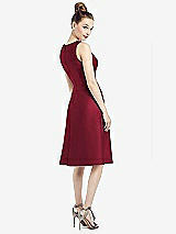 Rear View Thumbnail - Burgundy Sleeveless V-Neck Satin Midi Dress with Pockets