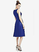 Rear View Thumbnail - Cobalt Blue Sleeveless V-Neck Satin Midi Dress with Pockets