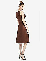Rear View Thumbnail - Cognac Sleeveless V-Neck Satin Midi Dress with Pockets