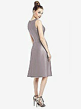 Rear View Thumbnail - Cashmere Gray Sleeveless V-Neck Satin Midi Dress with Pockets