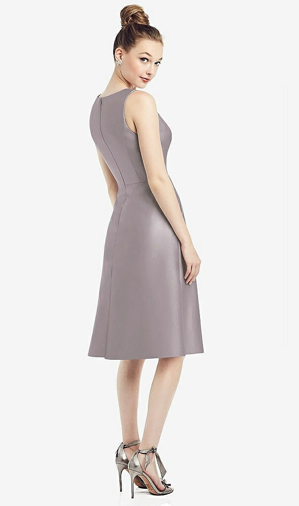 Back View - Cashmere Gray Sleeveless V-Neck Satin Midi Dress with Pockets