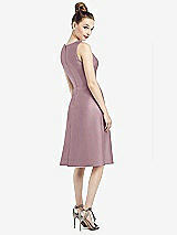 Rear View Thumbnail - Dusty Rose Sleeveless V-Neck Satin Midi Dress with Pockets