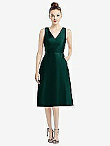 Front View Thumbnail - Evergreen Sleeveless V-Neck Satin Midi Dress with Pockets