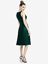 Rear View Thumbnail - Evergreen Sleeveless V-Neck Satin Midi Dress with Pockets