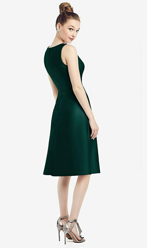 Back View - Evergreen Sleeveless V-Neck Satin Midi Dress with Pockets