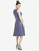 Rear View Thumbnail - French Blue Sleeveless V-Neck Satin Midi Dress with Pockets