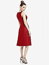 Rear View Thumbnail - Garnet Sleeveless V-Neck Satin Midi Dress with Pockets