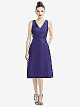 Front View Thumbnail - Grape Sleeveless V-Neck Satin Midi Dress with Pockets