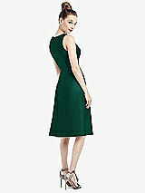 Rear View Thumbnail - Hunter Green Sleeveless V-Neck Satin Midi Dress with Pockets