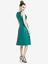 Rear View Thumbnail - Jade Sleeveless V-Neck Satin Midi Dress with Pockets