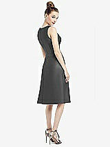 Rear View Thumbnail - Pewter Sleeveless V-Neck Satin Midi Dress with Pockets