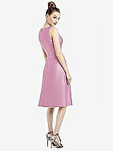 Rear View Thumbnail - Powder Pink Sleeveless V-Neck Satin Midi Dress with Pockets
