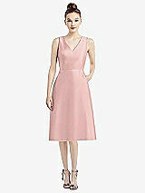 Front View Thumbnail - Rose - PANTONE Rose Quartz Sleeveless V-Neck Satin Midi Dress with Pockets