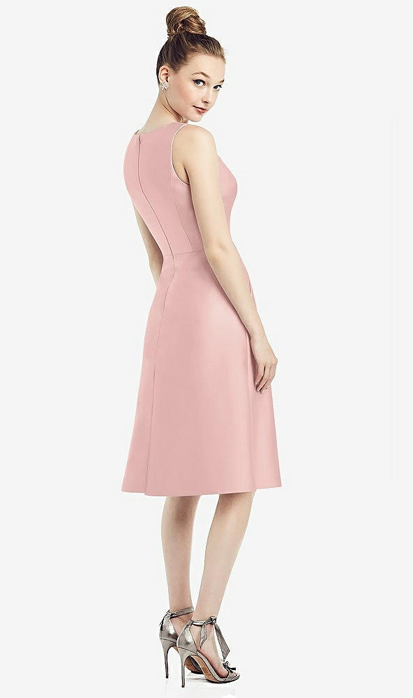 Back View - Rose - PANTONE Rose Quartz Sleeveless V-Neck Satin Midi Dress with Pockets