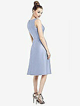 Rear View Thumbnail - Sky Blue Sleeveless V-Neck Satin Midi Dress with Pockets