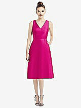 Front View Thumbnail - Think Pink Sleeveless V-Neck Satin Midi Dress with Pockets