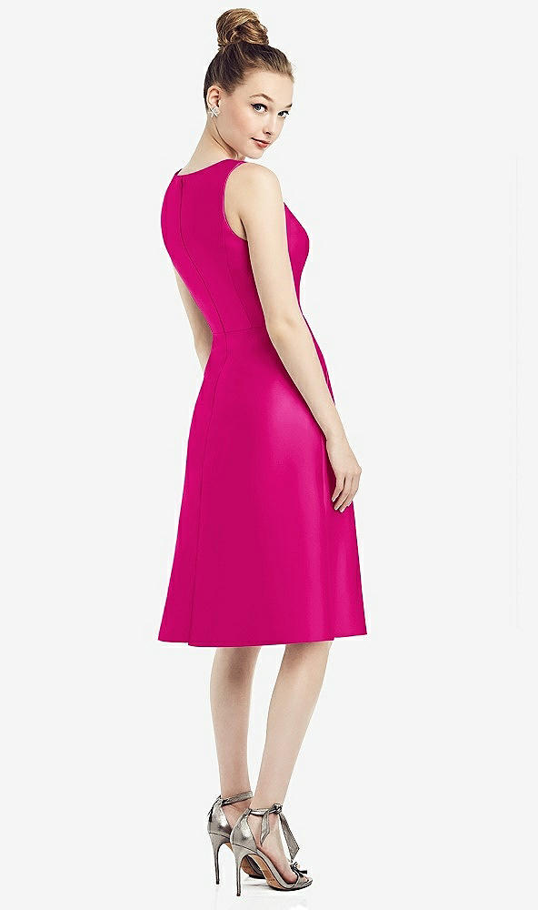 Back View - Think Pink Sleeveless V-Neck Satin Midi Dress with Pockets