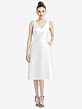 Front View Thumbnail - White Sleeveless V-Neck Satin Midi Dress with Pockets