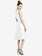 Rear View Thumbnail - White Sleeveless V-Neck Satin Midi Dress with Pockets