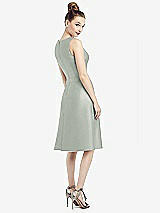 Rear View Thumbnail - Willow Green Sleeveless V-Neck Satin Midi Dress with Pockets