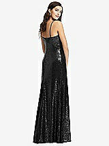 Rear View Thumbnail - Black Spaghetti Strap Sequin Gown with Flared Skirt