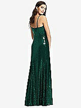 Rear View Thumbnail - Hunter Green Spaghetti Strap Sequin Gown with Flared Skirt