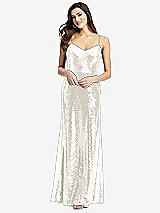 Front View Thumbnail - Ivory Spaghetti Strap Sequin Gown with Flared Skirt