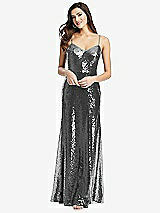 Front View Thumbnail - Stardust Spaghetti Strap Sequin Gown with Flared Skirt