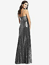 Rear View Thumbnail - Stardust Spaghetti Strap Sequin Gown with Flared Skirt