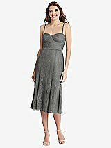 Front View Thumbnail - Charcoal Gray Lace Bustier Midi Dress with Spaghetti Straps