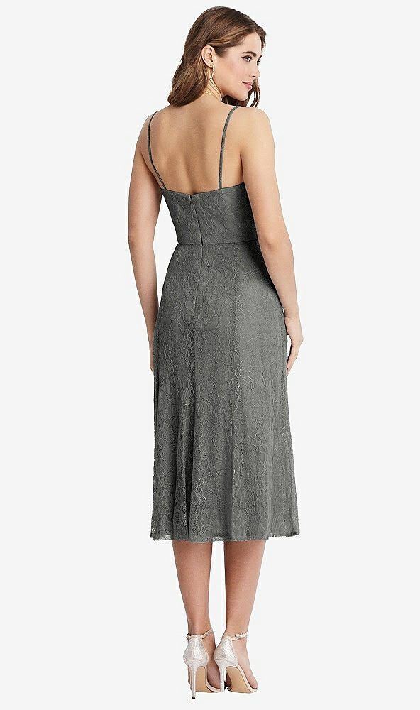 Back View - Charcoal Gray Lace Bustier Midi Dress with Spaghetti Straps