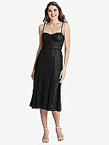 Front View Thumbnail - Black Lace Bustier Midi Dress with Spaghetti Straps