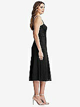 Side View Thumbnail - Black Lace Bustier Midi Dress with Spaghetti Straps