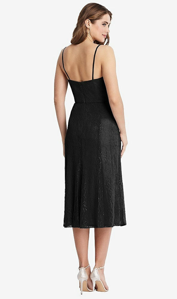 Back View - Black Lace Bustier Midi Dress with Spaghetti Straps