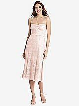 Front View Thumbnail - Blush Lace Bustier Midi Dress with Spaghetti Straps