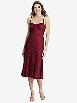 Front View Thumbnail - Burgundy Lace Bustier Midi Dress with Spaghetti Straps
