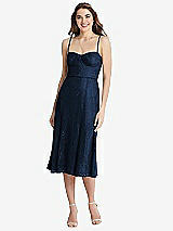 Front View Thumbnail - Midnight Navy Lace Bustier Midi Dress with Spaghetti Straps