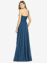 Rear View Thumbnail - Dusk Blue One-Shoulder Draped Chiffon Maxi Dress - Dani