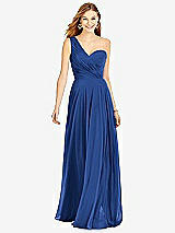 Front View Thumbnail - Classic Blue One-Shoulder Draped Chiffon Maxi Dress - Dani