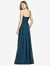 Rear View Thumbnail - Atlantic Blue One-Shoulder Draped Chiffon Maxi Dress - Dani