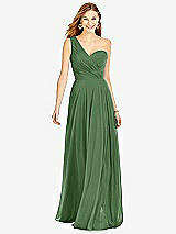 Front View Thumbnail - Vineyard Green One-Shoulder Draped Chiffon Maxi Dress - Dani