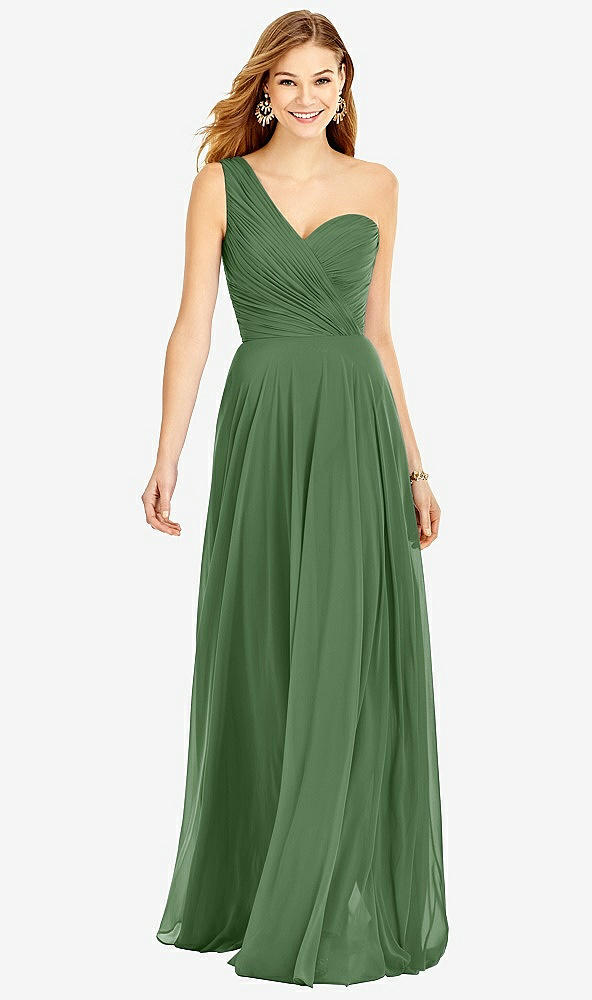 Front View - Vineyard Green One-Shoulder Draped Chiffon Maxi Dress - Dani