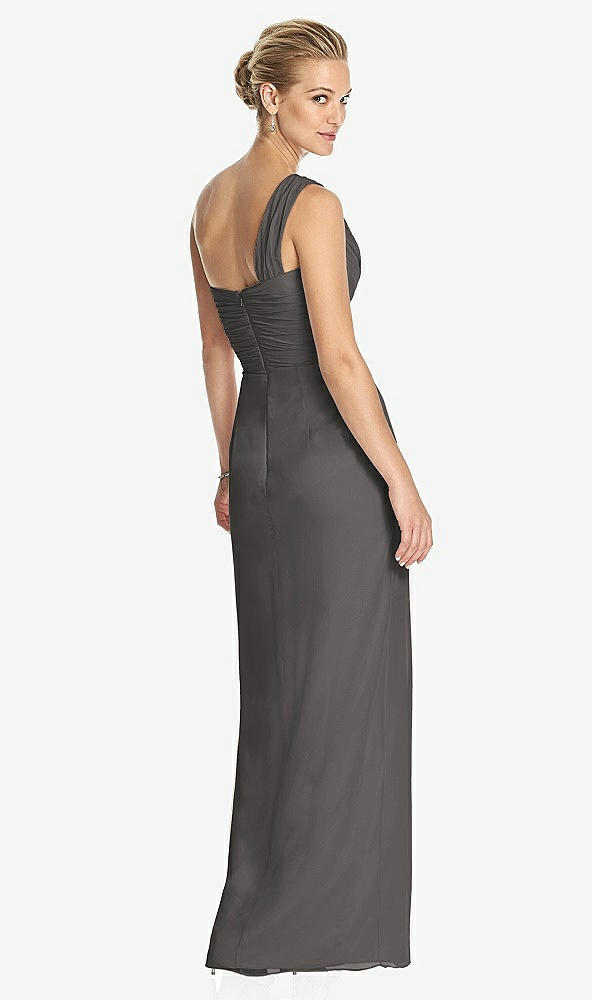Back View - Caviar Gray One-Shoulder Draped Maxi Dress with Front Slit - Aeryn