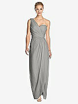 Front View Thumbnail - Chelsea Gray One-Shoulder Draped Maxi Dress with Front Slit - Aeryn