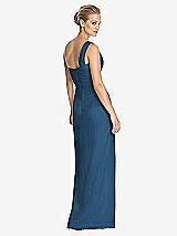 Rear View Thumbnail - Dusk Blue One-Shoulder Draped Maxi Dress with Front Slit - Aeryn