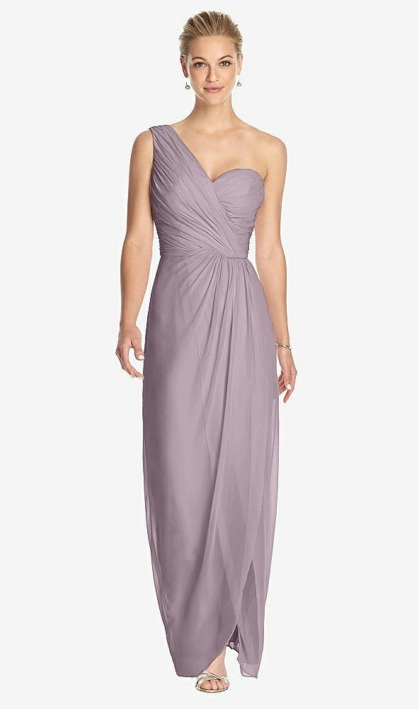 Front View - Lilac Dusk One-Shoulder Draped Maxi Dress with Front Slit - Aeryn