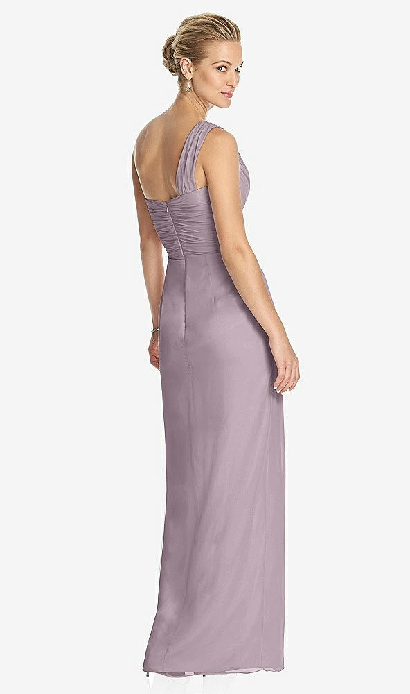 Back View - Lilac Dusk One-Shoulder Draped Maxi Dress with Front Slit - Aeryn